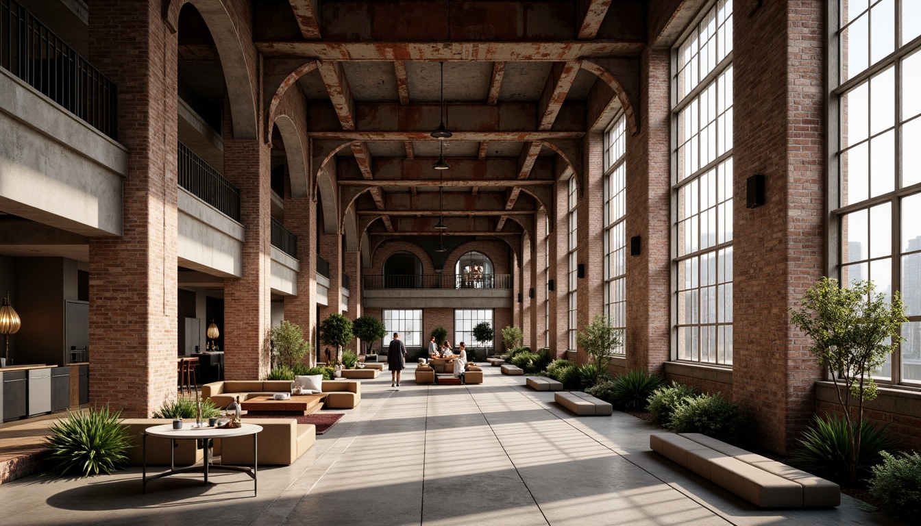 Prompt: Historic industrial building, exposed brick facade, rusted metal beams, reclaimed wood accents, vintage factory windows, modern minimalist interiors, adaptive reuse concept, sustainable renovation, eco-friendly materials, natural ventilation systems, abundant daylight, warm atmospheric lighting, shallow depth of field, 1/2 composition, symmetrical framing, realistic textures, ambient occlusion.