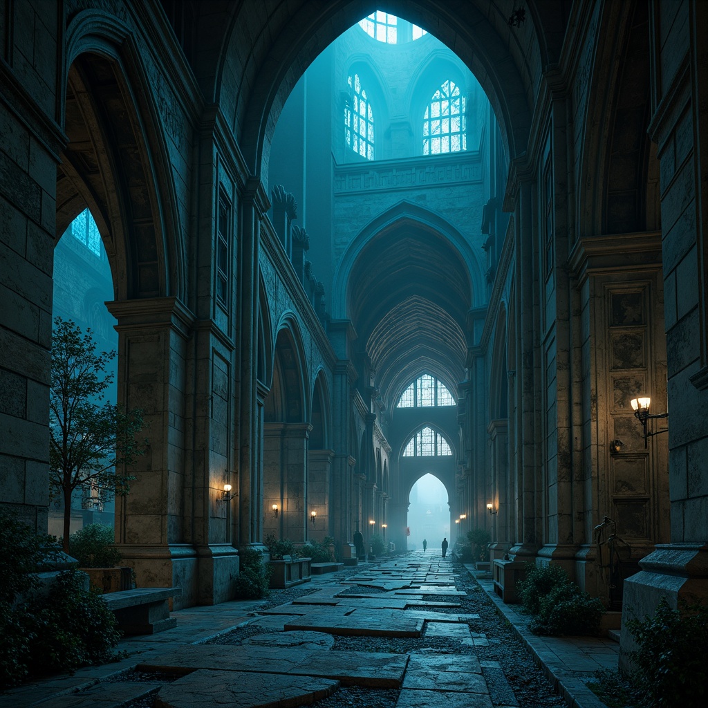 Prompt: 1 aspect ratio, high-contrast dramatic shadows, intricate Gothic details, weathered stone textures, mystical aurora borealis-inspired color shifts, hauntingly beautiful ambiance.