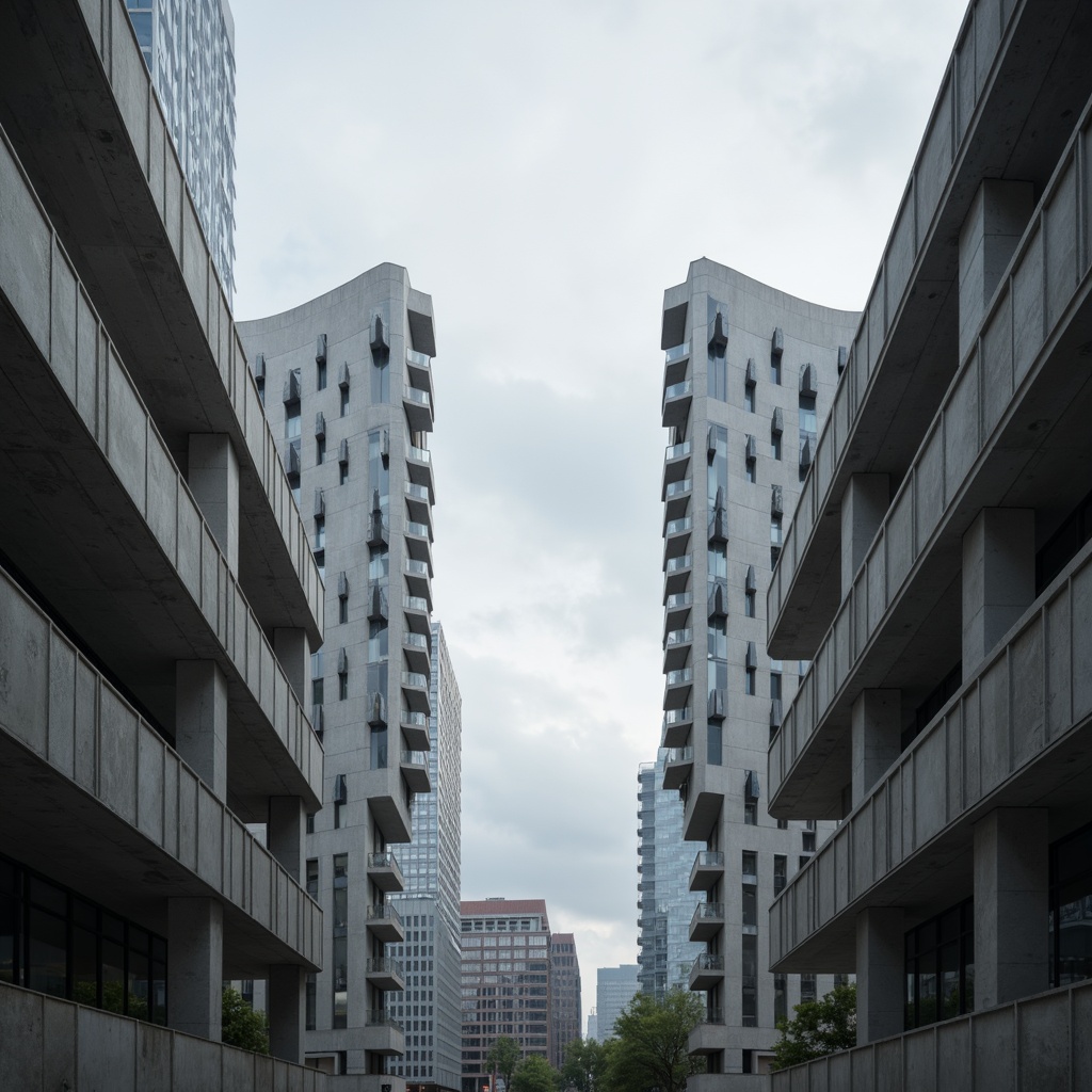 Prompt: Sleek watching towers, modernist structural elements, cantilevered roofs, angular steel beams, minimalist design, industrial materials, raw concrete textures, geometric patterns, functional simplicity, futuristic aesthetic, urban cityscape, cloudy grey sky, dramatic shadows, high-contrast lighting, 1/2 composition, symmetrical framing, atmospheric mist.