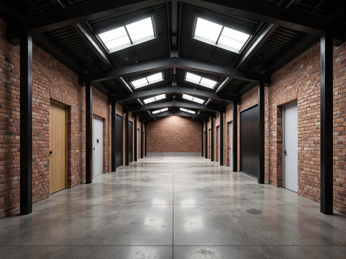 Prompt: Industrial-style warehouse, exposed brick walls, metal beams, reclaimed wood accents, polished concrete floors, corrugated metal cladding, functional minimalism, neutral color palette, industrial chic aesthetic, raw unfinished textures, dramatic overhead lighting, high contrast ratio, 1/1 composition, realistic rendering, ambient occlusion.