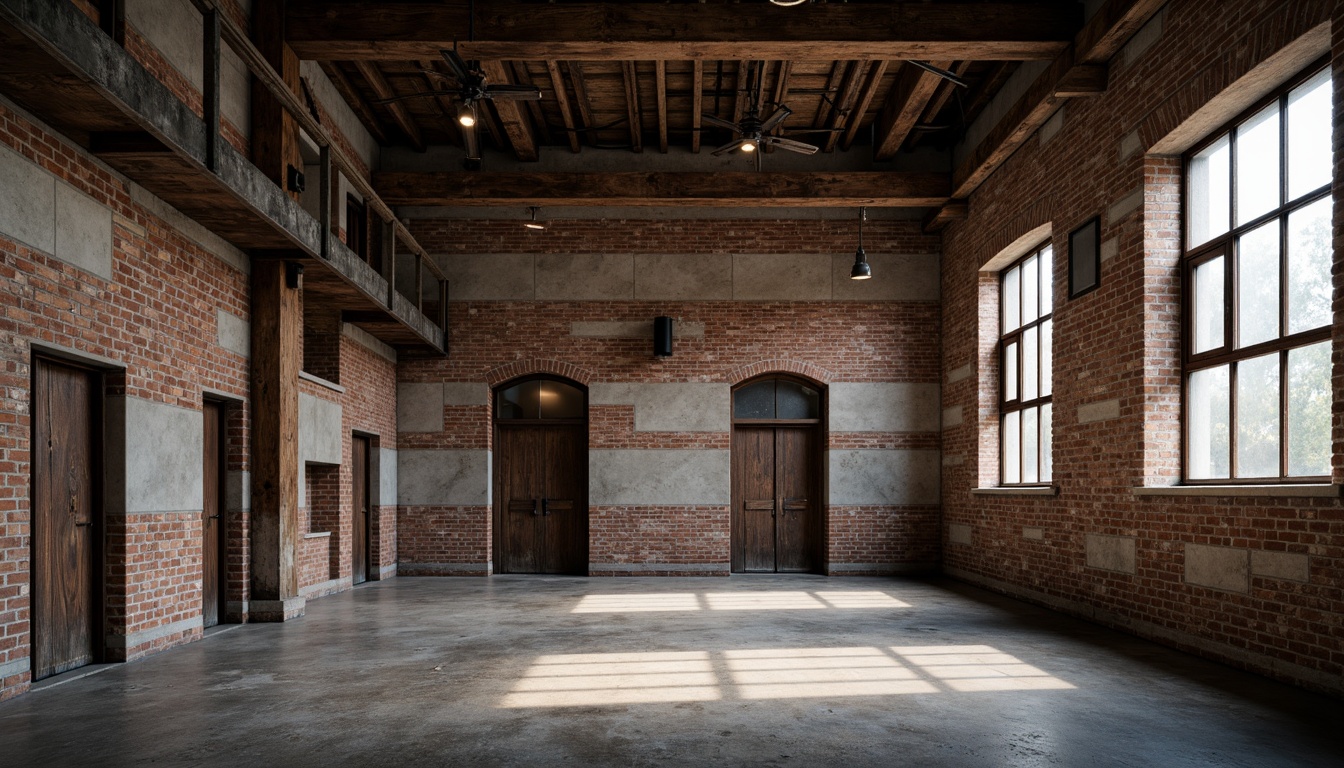 Prompt: Rustic industrial backdrop, exposed brick walls, metal beams, reclaimed wood accents, distressed concrete floors, brutalist architecture, raw unfinished textures, urban decay atmosphere, dramatic low-key lighting, high contrast shadows, cinematic composition, gritty realistic render, weathered steel elements, oxidized copper details, rough-hewn stone walls, abstract geometric patterns, functional minimalist design, avant-garde artistic expression.