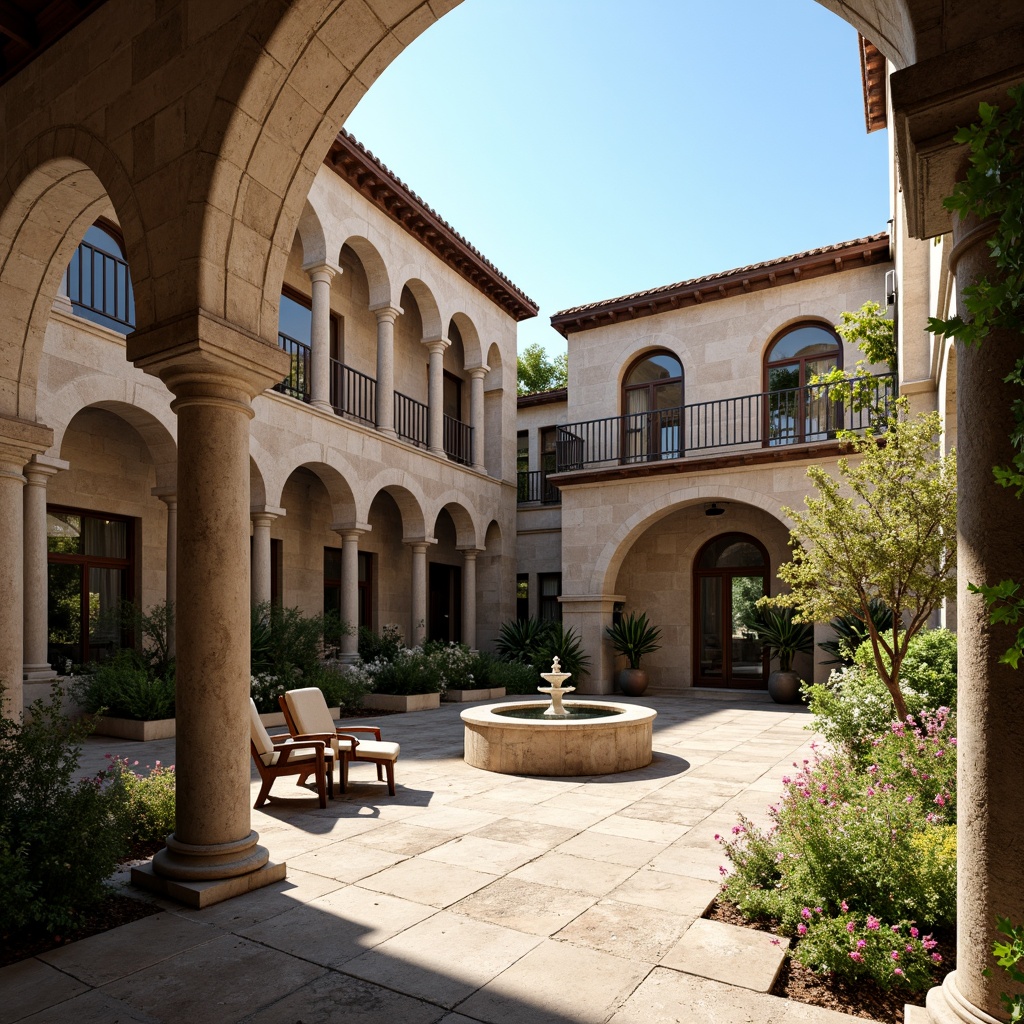 Prompt: \Majestic villa, grand columns, classic arches, ornate carvings, rustic stone walls, terracotta rooftops, lush greenery, vibrant flowers, serene fountain, tranquil courtyard, warm sunny day, soft natural lighting, shallow depth of field, 3/4 composition, realistic textures, ambient occlusion.\