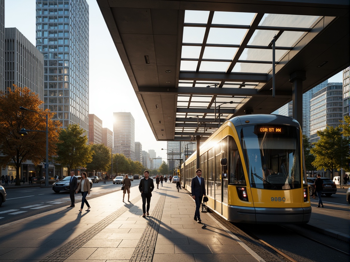 Prompt: Modern tram station, sleek glass roof, bright natural light, LED strip lighting, warm color temperature, diffused indirect illumination, pedestrian-friendly infrastructure, urban cityscape, busy morning commute, soft morning sunlight, shallow depth of field, 1/1 composition, realistic textures, ambient occlusion.