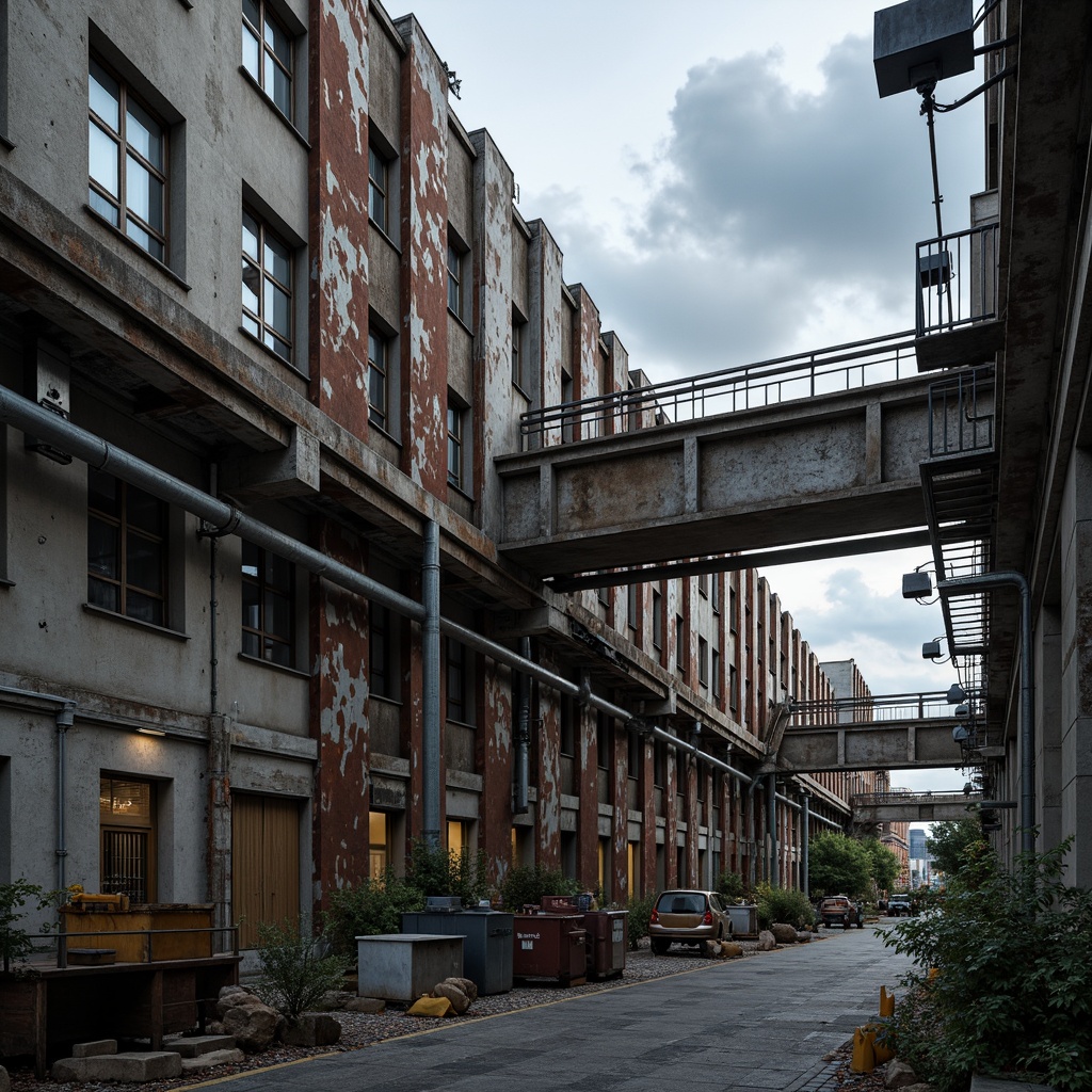 Prompt: \Industrial factory, steel framework structure, exposed pipes, metallic beams, reinforced columns, concrete foundations, rusted steel cladding, industrial lighting, overhead cranes, mechanical equipment, urban landscape, cloudy sky, dramatic shadows, high contrast, 1/1 composition, realistic textures, ambient occlusion.\