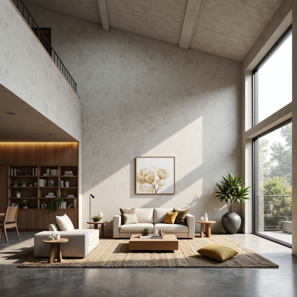 Prompt: Minimalist living room, neutral color palette, natural light pouring in, floor-to-ceiling windows, low-profile furniture, sleek lines, minimal ornamentation, functional decor, industrial-chic accents, polished concrete floors, textured rugs, cozy reading nook, built-in shelving, hidden storage, clutter-free spaces, calming ambiance, soft warm lighting, shallow depth of field, 1/1 composition, realistic textures, ambient occlusion.