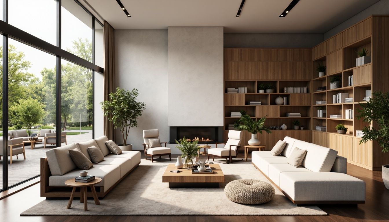 Prompt: Modern living room, sleek minimalist furniture, ample storage solutions, multi-functional shelving units, sectional sofas, ergonomic chairs, coffee tables with built-in planters, floor-to-ceiling windows, natural light, airy atmosphere, soft warm lighting, 1/1 composition, shallow depth of field, realistic textures, ambient occlusion.