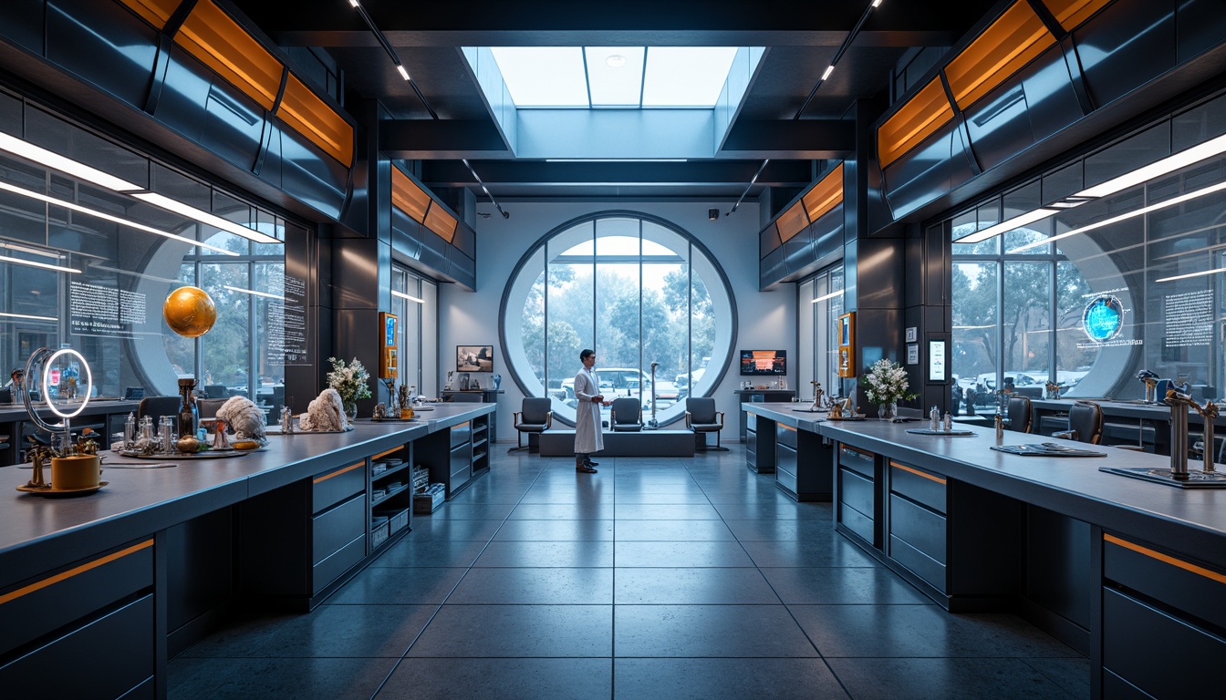 Prompt: Futuristic laboratory, sleek metallic surfaces, neon-lit accents, holographic displays, levitating objects, virtual reality interfaces, futuristic scientist figures, dynamic spatial transformations, immersive 360-degree views, soft gradient lighting, shallow depth of field, cinematic composition, realistic reflections, ambient occlusion.