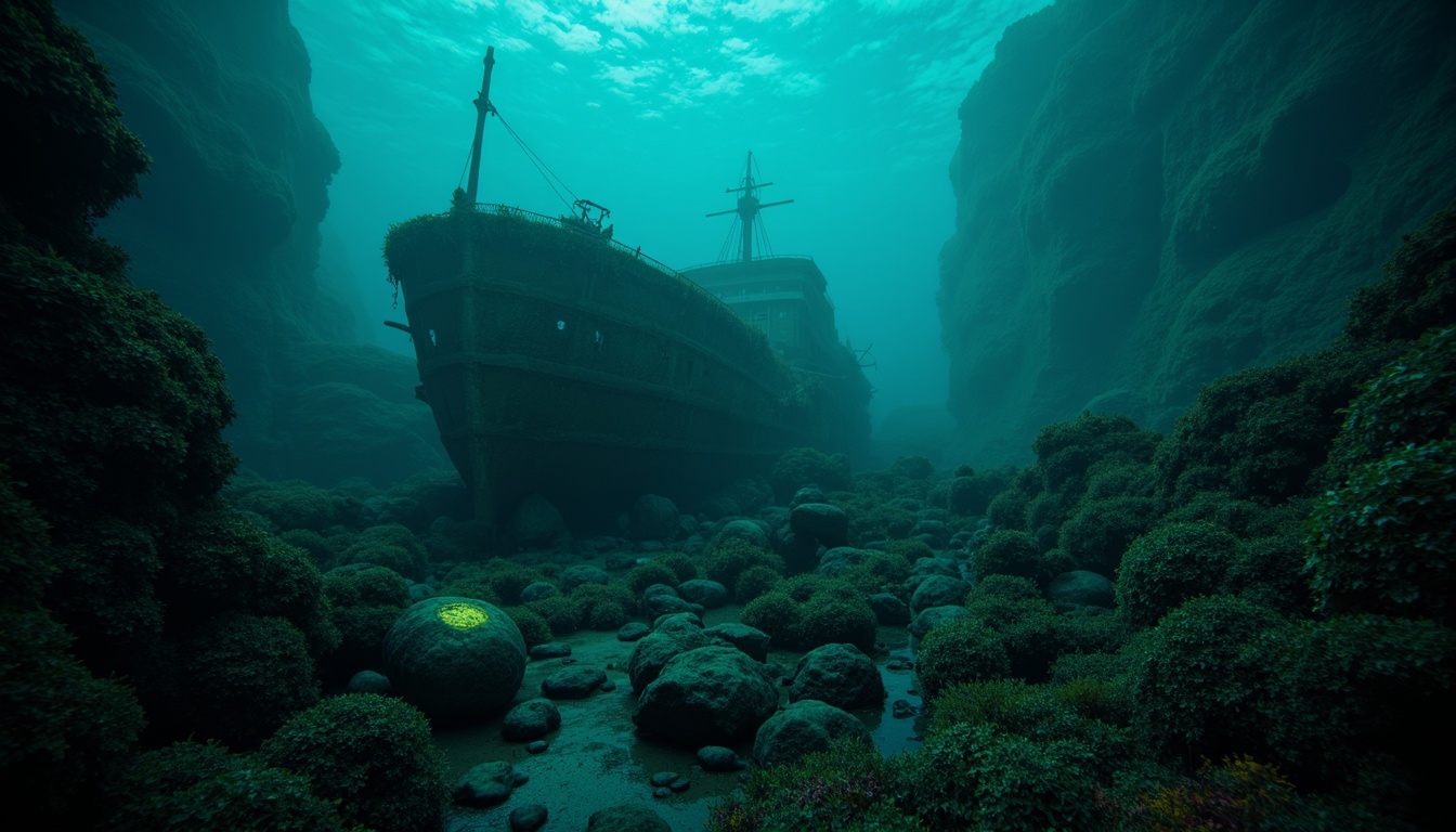 Prompt: \Mysterious underwater scene, dark cyan misty atmosphere, glowing bioluminescent creatures, eerie abandoned shipwreck, coral reef structures, seaweed-covered rocks, mysterious ancient artifacts, soft gradient lighting, shallow depth of field, 1/2 composition, cinematic mood, realistic water textures, ambient occlusion.\Please let me know if this meets your expectations!