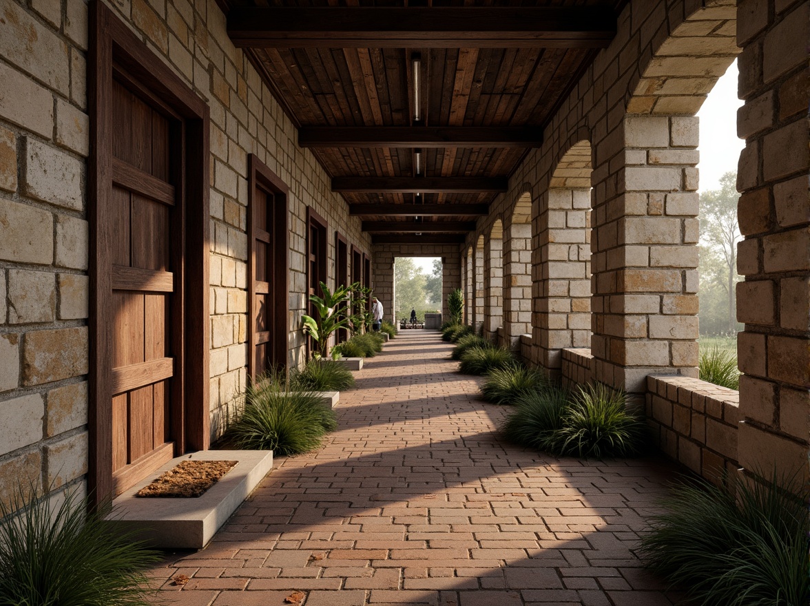 Prompt: Weathered stone walls, rusty metal accents, distressed wood planks, worn brick pathways, earthy tones, natural materials, organic forms, irregular shapes, tactile experiences, high-contrast lighting, dramatic shadows, atmospheric perspective, 1-point composition, warm ambient glow, subtle color grading, cinematic mood, realistic reflections, detailed normal maps.