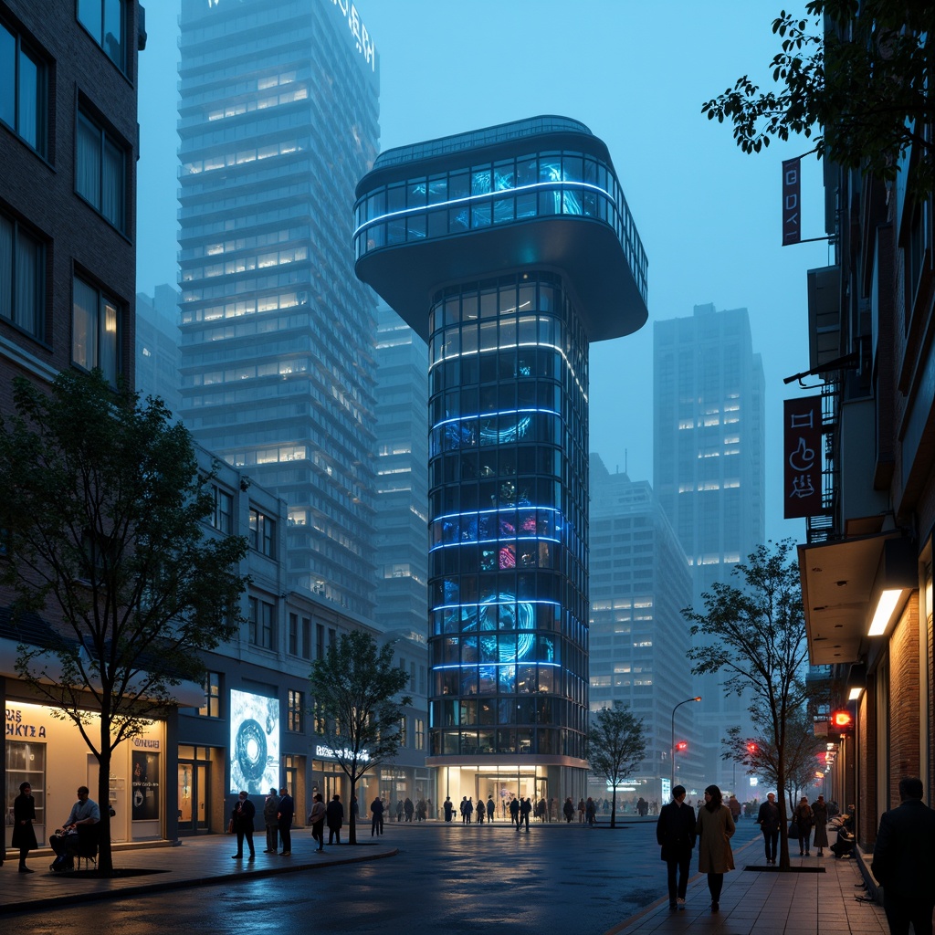 Prompt: Futuristic watchtower, neon-lit cityscape, gleaming metallic surfaces, towering skyscrapers, holographic advertisements, glowing blue accents, luminescent LED strips, spotlights on sleek architecture, dark mysterious alleys, foggy atmospheric effects, cinematic lighting, high-contrast shadows, dramatic backlighting, futuristic sci-fi ambiance, cyberpunk-inspired neon lights, dynamic color-changing patterns, immersive 3D projections, panoramic city views, atmospheric mist, moody film noir aesthetics.