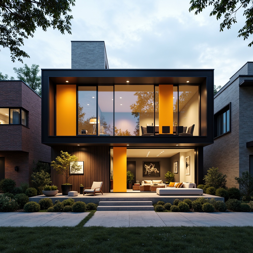 Prompt: Modernist Bauhaus homes, clean lines, rectangular forms, primary color accents, bold typography, industrial materials, exposed brick walls, steel frames, large windows, minimalist decor, functional simplicity, earthy tones, muted pastels, rich wood textures, natural light, soft shadows, 1/1 composition, symmetrical framing, high-contrast colors, geometric patterns, abstract art pieces, urban surroundings, cityscape views, overcast skies, dramatic lighting, cinematic mood.