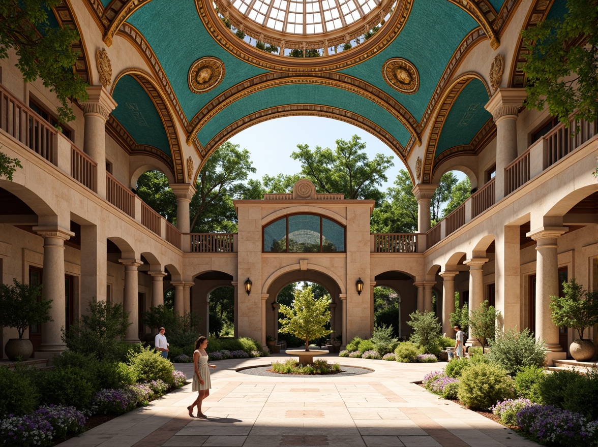 Prompt: Intricate Byzantine-style gymnasium, grandiose dome roof, ornate golden accents, vibrant turquoise mosaics, majestic arches, elaborate columns, rustic stone walls, lush greenery surroundings, Mediterranean-inspired courtyard, warm sunny day, soft natural lighting, shallow depth of field, 1/1 composition, symmetrical framing, realistic textures, ambient occlusion.Let me know if you need any adjustments!