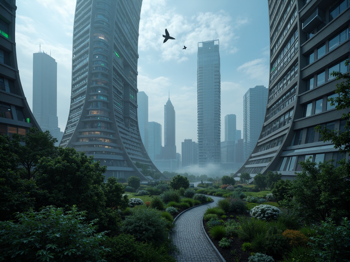 Prompt: Futuristic landscape, curved lines, neon lights, misty atmosphere, iridescent colors, holographic projections, levitating objects, cyberpunk cityscape, towering skyscrapers, sleek metallic surfaces, glowing accents, virtual reality interfaces, augmented reality displays, winding walkways, lush greenery, futuristic vegetation, bioluminescent plants, ambient fog, dramatic lighting, shallow depth of field, 1/2 composition, cinematic camera angles, realistic reflections, advanced shaders.