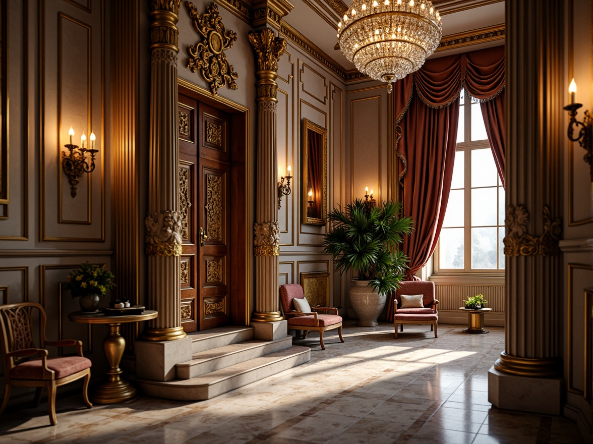 Prompt: Luxurious mansion, intricately carved wooden doors, ornate golden fixtures, crystal chandeliers, lavish furnishings, velvet drapes, marble flooring, intricate tile work, grand staircase, regal atmosphere, soft warm lighting, shallow depth of field, 1/1 composition, realistic textures, ambient occlusion.