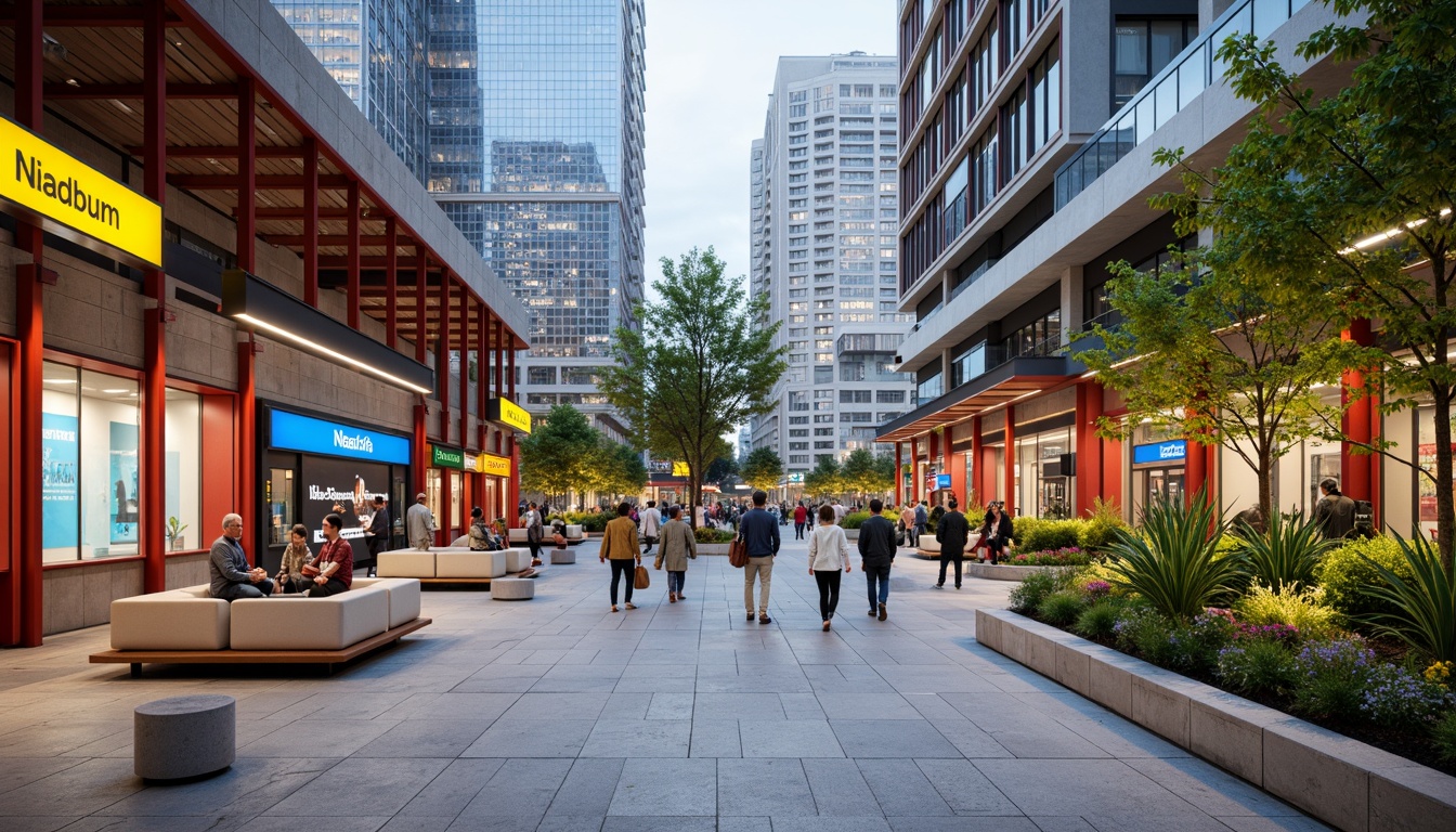 Prompt: Vibrant urban bus station, bright yellow accents, deep blue signage, neutral gray concrete, warm beige seating, rich brown wood tones, bold red pillars, fresh greenery, modern steel beams, sleek glass roofs, natural stone floors, energetic LED lighting, dynamic shapes, futuristic architecture, bustling cityscape, morning commute atmosphere, soft diffused light, 1/1 composition, realistic textures, ambient occlusion.Please let me know if this meets your requirements!