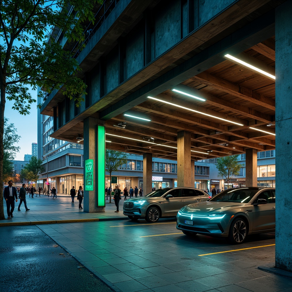 Prompt: Industrial brutalist charging station, exposed concrete walls, rugged metal beams, raw industrial textures, functional minimalist design, utilitarian aesthetic, bold color palette, deep blues, rusty oranges, weathered steel grays, neon green accents, urban cityscape backdrop, busy streets, crowded sidewalks, modern electric vehicles, sleek futuristic lines, LED lighting strips, glowing charging ports, dramatic shadows, high contrast lighting, cinematic composition, gritty realistic textures, ambient occlusion.