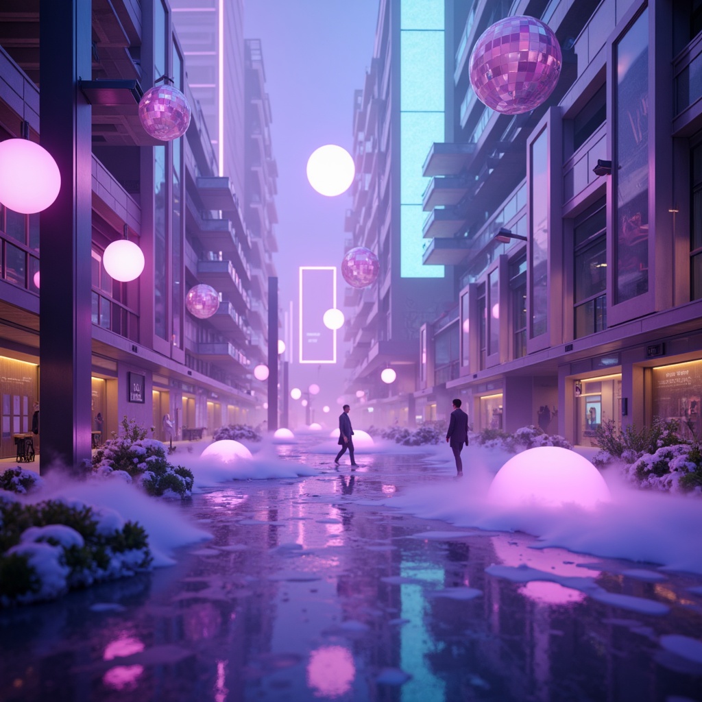 Prompt: Vibrant futuristic blobs, iridescent neon hues, glowing accents, luminous mist, ethereal atmosphere, soft glowing lights, holographic effects, cyberpunk-inspired cityscape, sleek metallic structures, abstract geometric patterns, 3D modeling, atmospheric perspective, shallow depth of field, cinematic lighting, vibrant purple and blue tones, pastel pink and green accents.