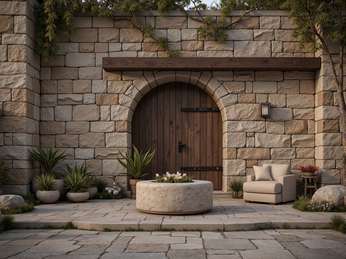 Prompt: Rustic stone walls, weathered wooden planks, distressed metal accents, rough-hewn rock formations, worn brick facades, tactile concrete surfaces, natural fiber textiles, organic shapes, earthy color palette, warm ambient lighting, shallow depth of field, 1/2 composition, realistic material simulations, subtle normal mapping.