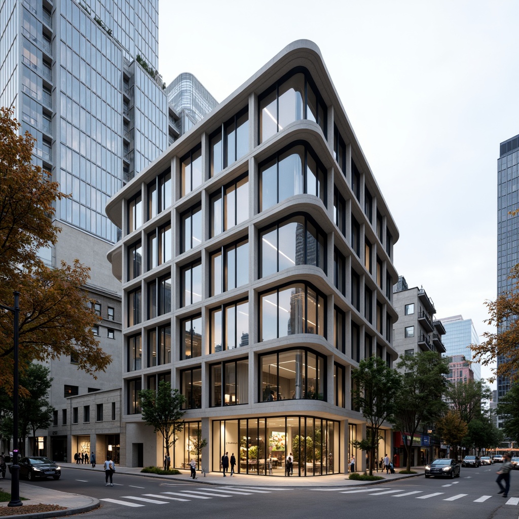 Prompt: Modernist building facade, clean lines, rectangular forms, minimal ornamentation, large glass windows, steel frames, curtain walls, functional simplicity, urban cityscape, busy streets, sleek skyscrapers, cosmopolitan atmosphere, overcast sky, soft diffused lighting, shallow depth of field, 2/3 composition, realist textures, ambient occlusion.