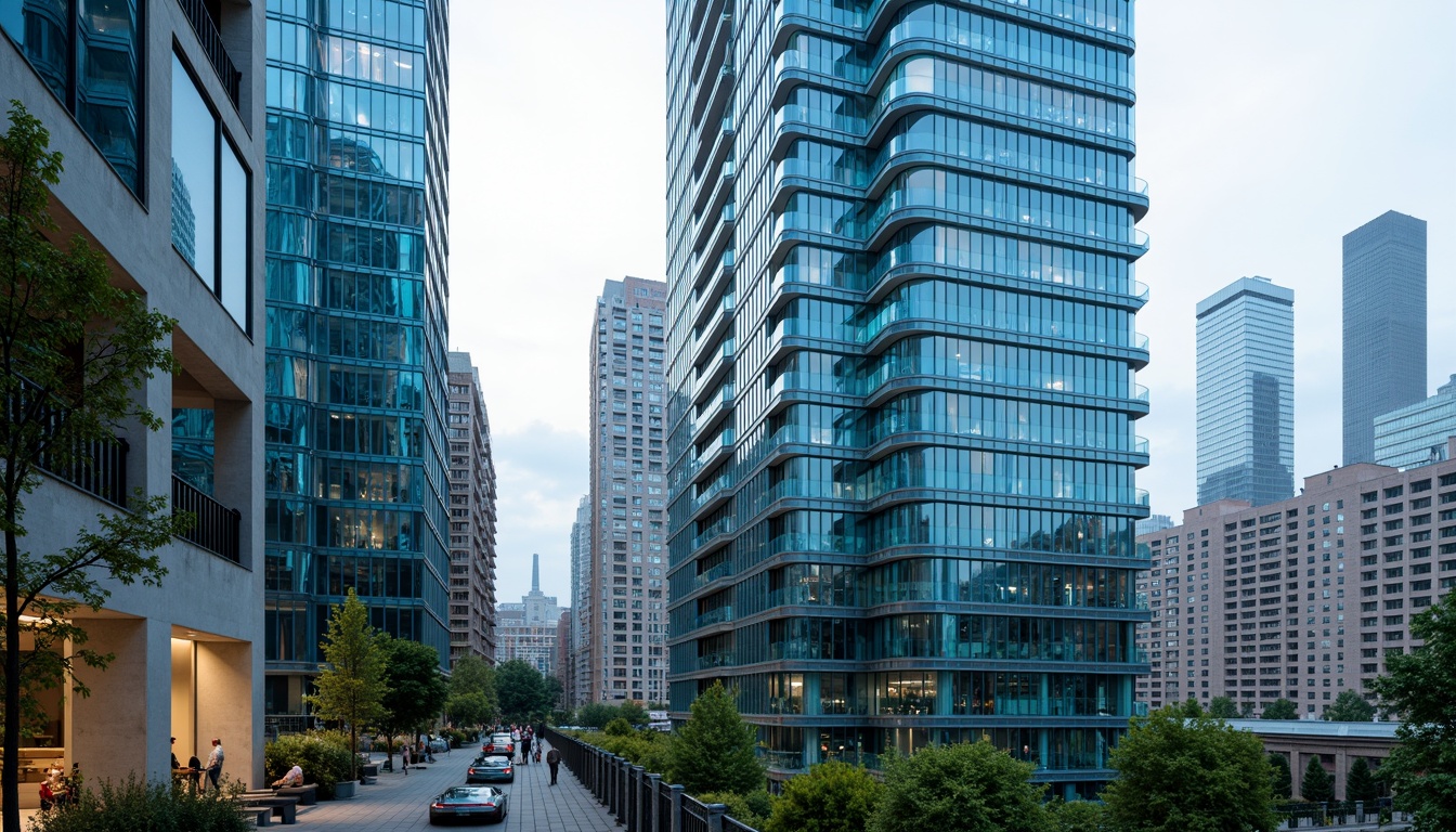 Prompt: Majestic skyscrapers, Prussian blue facades, modern minimalist design, sleek metal accents, vibrant turquoise highlights, luxurious penthouse apartments, rooftop gardens, cityscape views, cloudy day, soft warm lighting, shallow depth of field, 1/1 composition, realistic textures, ambient occlusion.