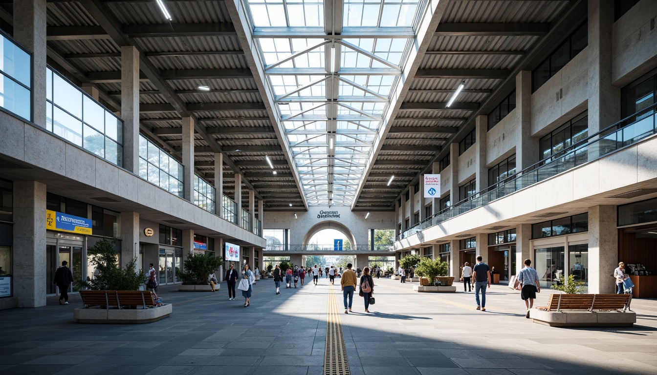 Prompt: Vibrant bus station, futuristic architecture, angular metal frames, translucent glass roofs, polished concrete floors, urban cityscape, bustling atmosphere, natural stone walls, wooden benches, modern lighting fixtures, electronic information boards, dynamic LED displays, stainless steel railings, spacious waiting areas, high ceilings, airy ventilation systems, panoramic views, shallow depth of field, 1/1 composition, realistic textures, ambient occlusion.