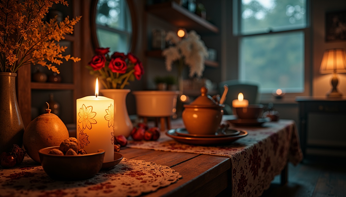 Prompt: Soft candlelit ambiance, warm golden hues, rich velvety reds, deep mysterious blues, whimsical pastel pinks, luxurious emerald greens, antique bronze accents, delicate lace patterns, ornate floral motifs, vintage distressed textures, subtle gradient effects, misty atmospheric lighting, dramatic chiaroscuro shading.