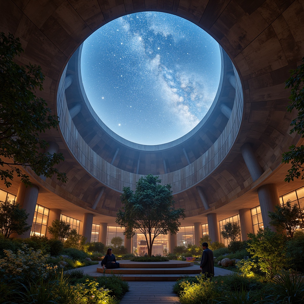 Prompt: Celestial planetarium, organic curves, translucent domes, starry night sky, soft warm glow, natural light pouring, ambient shadows, earthy tones, reclaimed wood accents, living walls, lush greenery, misty atmosphere, ethereal ambiance, subtle color gradients, atmospheric perspectives, 1/1 composition, shallow depth of field, realistic textures, ambient occlusion.