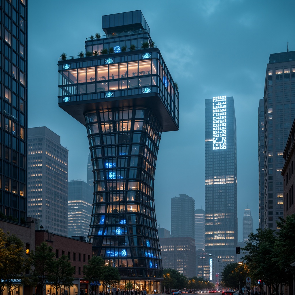 Prompt: Futuristic watchtower, neon-lit cityscape, towering skyscrapers, sleek metallic surfaces, holographic advertisements, vibrant LED lights, atmospheric mist, foggy nights, low-angle dramatic lighting, cinematic composition, shallow depth of field, 2.35