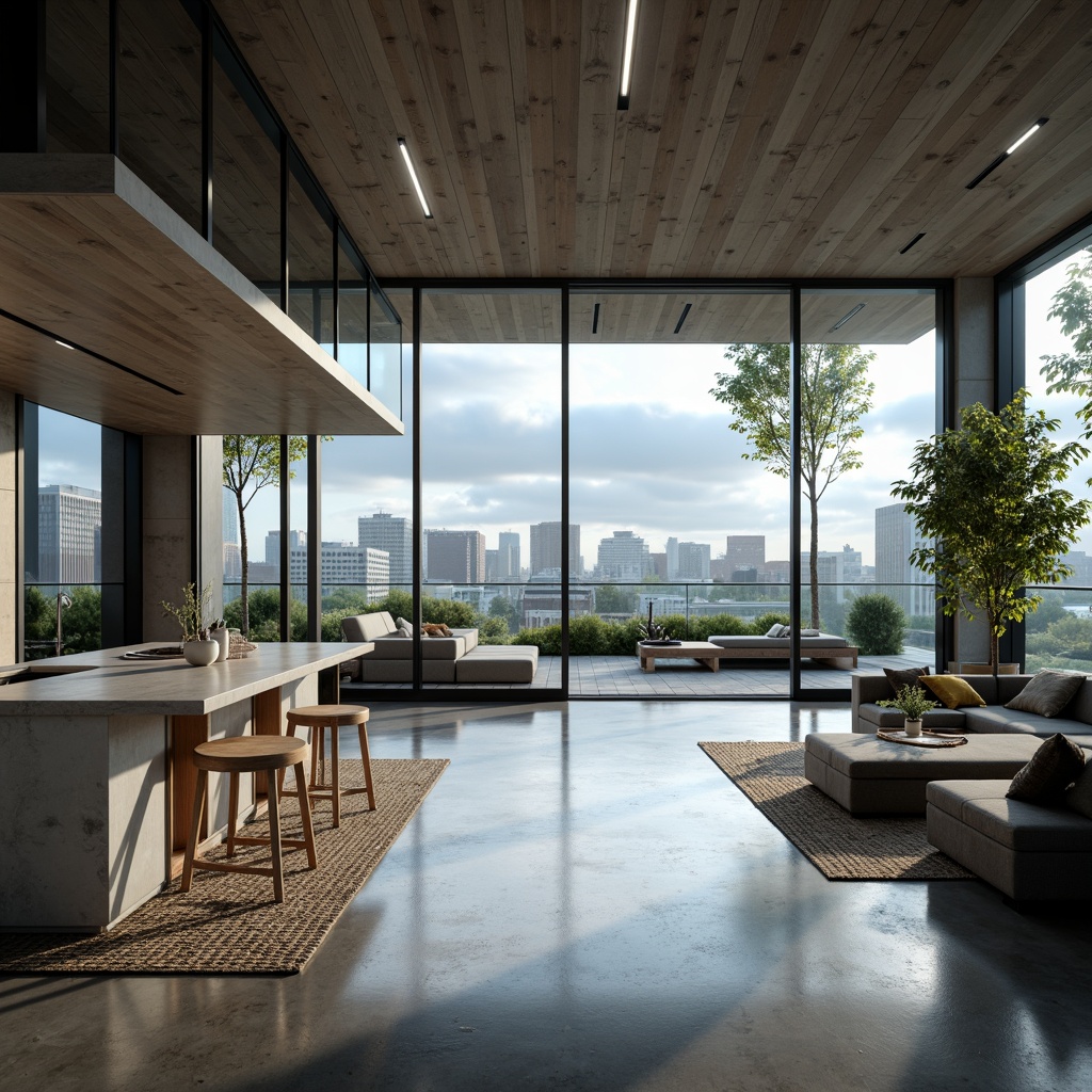 Prompt: Contemporary modern homes, sleek minimalism, large glass windows, sliding doors, polished concrete floors, exposed ductwork, industrial chic, sustainable materials, reclaimed wood accents, low-VOC paints, recycled glass countertops, eco-friendly textiles, natural fiber rugs, LED lighting systems, smart home automation, futuristic ambiance, urban cityscape, cloudy day, soft diffused light, shallow depth of field, 1/1 composition, realistic reflections.