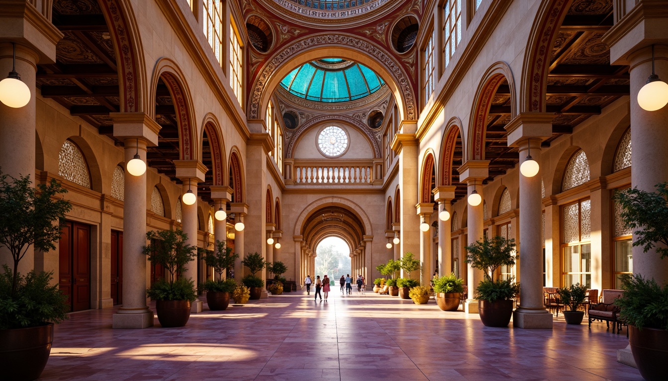 Prompt: \Majestic high school, Byzantine architectural style, warm golden hues, rich crimson accents, intricate mosaic patterns, ornate stone carvings, grand domes, vibrant turquoise highlights, lavish frescoes, ornamental columns, luxurious marble floors, regal purple tones, subtle bronze undertones, soft warm lighting, atmospheric perspective, 1/1 composition, realistic textures, ambient occlusion.\