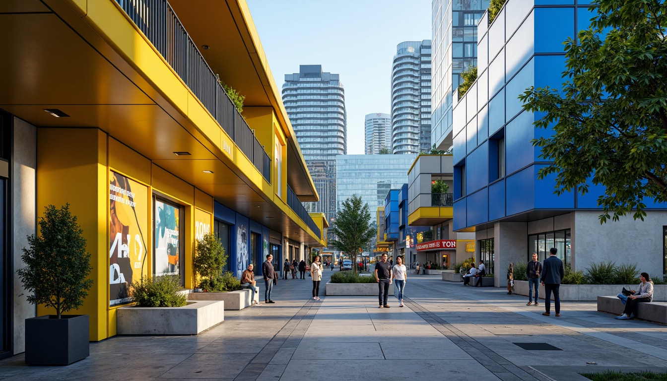 Prompt: Vibrant bus station, modern architecture, bold color scheme, bright yellow accents, deep blue walls, sleek metal roofs, industrial-style lighting, urban cityscape, bustling streets, morning commute, natural stone floors, geometric patterns, abstract murals, dynamic signage, electronic displays, futuristic atmosphere, softbox lighting, shallow depth of field, 1/2 composition, realistic textures, ambient occlusion.