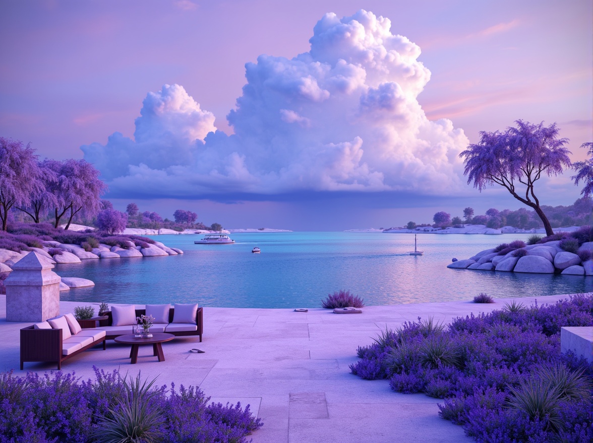 Prompt: Vibrant periwinkle hues, pastel blue undertones, soft purple undertones, calming atmosphere, serene ambiance, artistic expressions, creative freedom, eclectic patterns, bold color blocking, statement furniture pieces, decorative accents, whimsical illustrations, fantastical landscapes, dreamy quality, ethereal lighting, shallow depth of field, 1/2 composition, subtle texture overlays, realistic renderings.