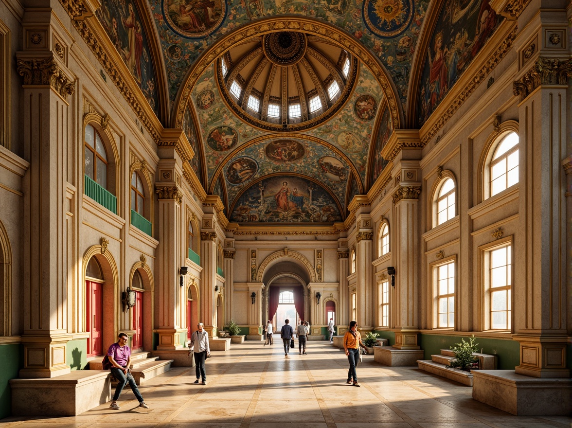 Prompt: \Majestic high school, Byzantine architecture style, golden domes, intricate mosaics, ornate frescoes, rich jewel tones, emerald green, sapphire blue, ruby red, warm beige, creamy marble, ornate columns, grand archways, soft warm lighting, shallow depth of field, 1/1 composition, realistic textures, ambient occlusion.\