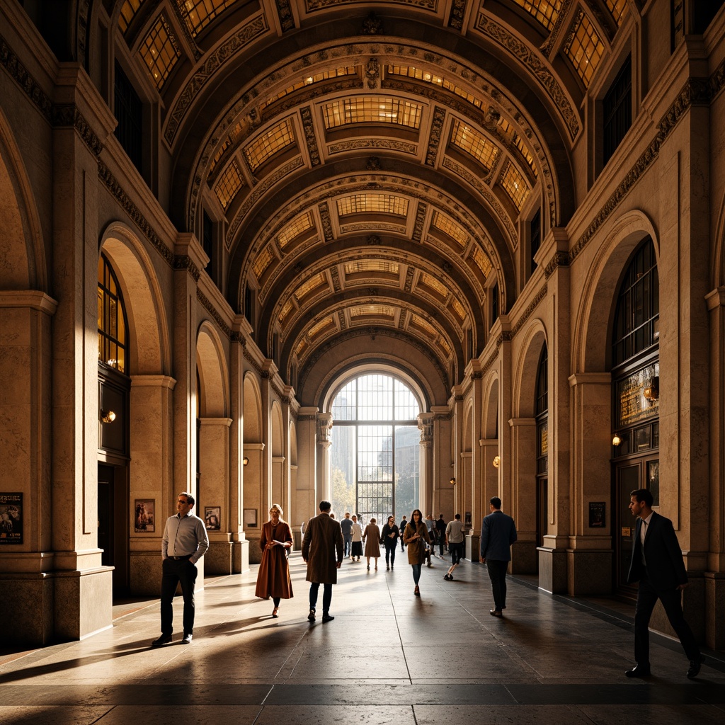 Prompt: Grand metro station, Romanesque archways, ornate columns, vaulted ceilings, intricate carvings, warm golden lighting, polished marble floors, rustic stone walls, high-arched windows, stained glass details, busy urban atmosphere, morning rush hour, soft natural light, 1/1 composition, shallow depth of field, realistic textures.