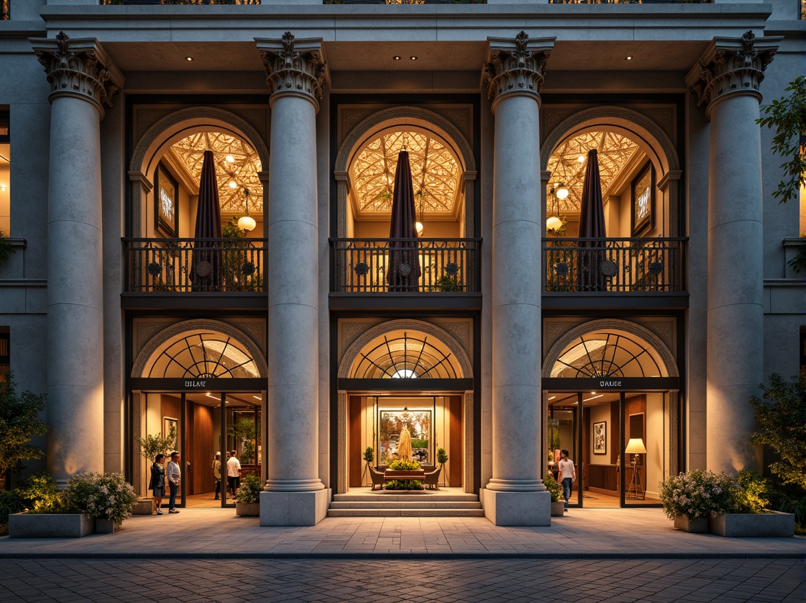 Prompt: Grandiose bank facade, ornate columns, imposing archways, lavish fountains, majestic bronze doors, sleek glass canopies, modern minimalist lines, regional cultural patterns, intricate stone carvings, vibrant local colors, imposing sculptures, dramatic spotlights, shallow depth of field, 1/2 composition, wide-angle lens, realistic textures, ambient occlusion.