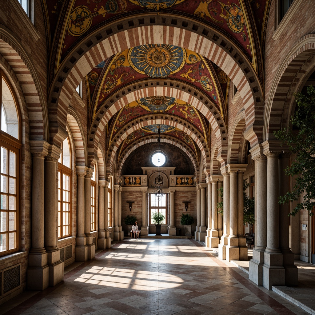 Prompt: Intricate stone carvings, ornate marble columns, grand domes, vibrant mosaic patterns, golden accents, rustic brick textures, weathered copper roofs, ornamental archways, elaborate frescoes, mystical symbolism, soft warm lighting, shallow depth of field, 1/2 composition, realistic textures, ambient occlusion.