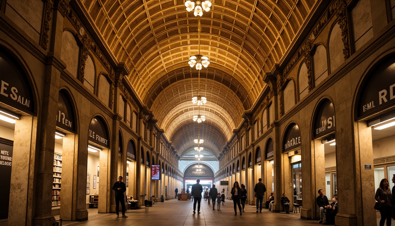 Prompt: Ancient Roman-inspired metro station, grand archways, ornate columns, intricate mosaics, warm golden lighting, high ceilings, elegant curves, symmetrical compositions, natural stone walls, rustic brick textures, vintage signage, classic typography, urban cityscape, busy pedestrian traffic, soft focus, shallow depth of field, 1/2 composition, atmospheric perspective, realistic architectural details.