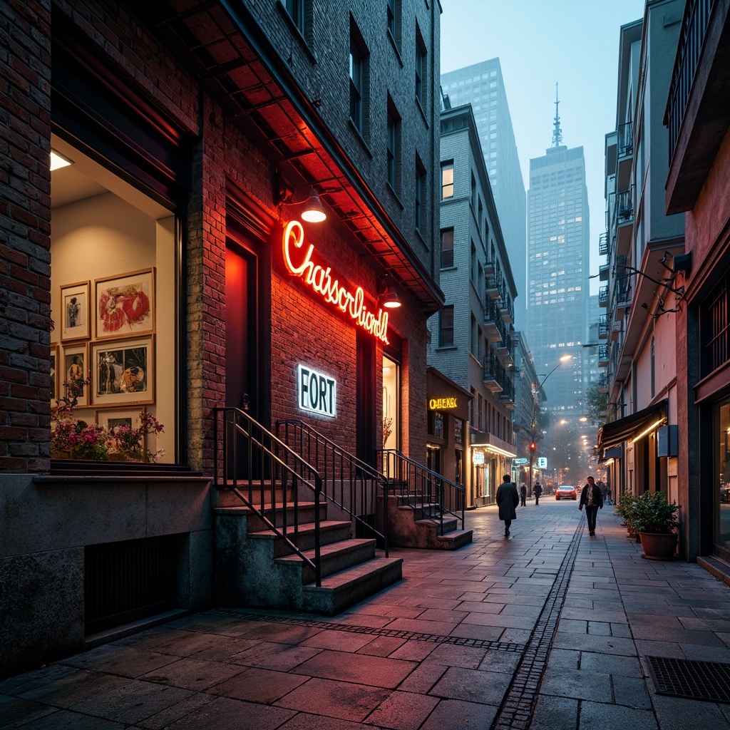 Prompt: Rugged urban facade, distressed concrete walls, exposed brick textures, metallic accents, neon lights, vibrant street art, dynamic cityscape, atmospheric mist, dramatic low-angle shot, cinematic lighting, high-contrast colors, gritty realistic details, weathered stone surfaces, ornate architectural features, imposing skyscrapers, bustling metropolitan atmosphere.