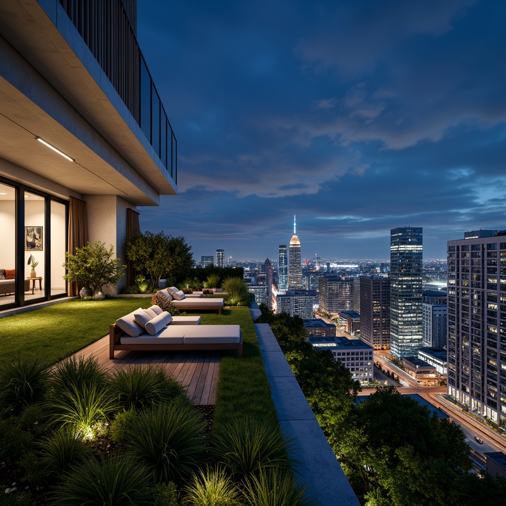 Prompt: Luxurious penthouse, panoramic cityscape views, lush green rooftop garden, sleek modern architecture, floor-to-ceiling windows, sliding glass doors, chic outdoor furniture, vibrant urban skyline, dramatic nighttime lighting, shallow depth of field, 3/4 composition, realistic textures, ambient occlusion.