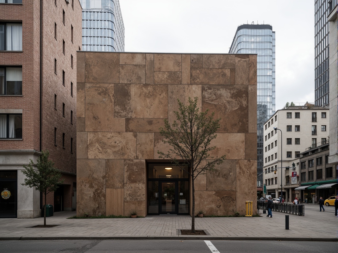 Prompt: Rustic fiber-cement facade, textured roughness, earthy tone, industrial aesthetic, modern brutalism, urban architecture, cityscape background, overcast sky, soft diffused lighting, shallow depth of field, 2/3 composition, symmetrical framing, realistic weathering effects, ambient occlusion.