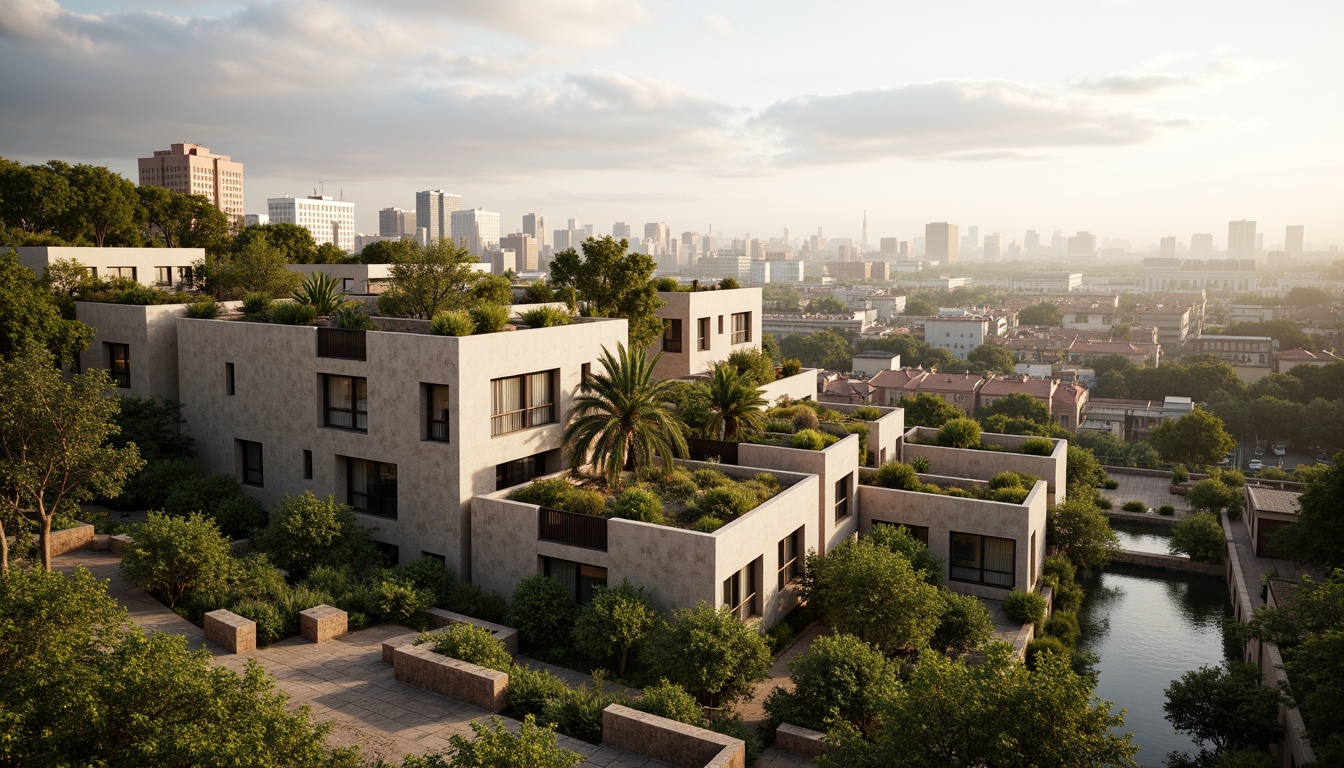 Prompt: Rustic fiber-cement buildings, earthy tones, rough textures, organic forms, eco-friendly materials, sustainable architecture, green roofs, urban landscapes, city skylines, cloudy skies, warm natural lighting, shallow depth of field, 1/1 composition, detailed close-ups, realistic renderings.