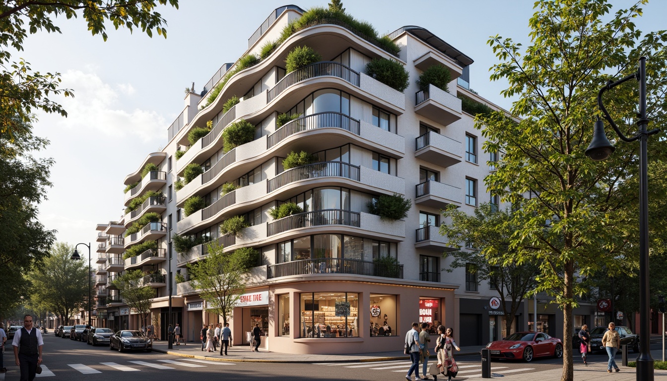 Prompt: Vibrant grocery store, urban social housing, mixed-use development, cantilevered balconies, perforated metal facades, green walls, living roofs, solar panels, LED signage, bustling streetscape, morning sunlight, shallow depth of field, 1/2 composition, cinematic lighting, realistic textures, ambient occlusion.