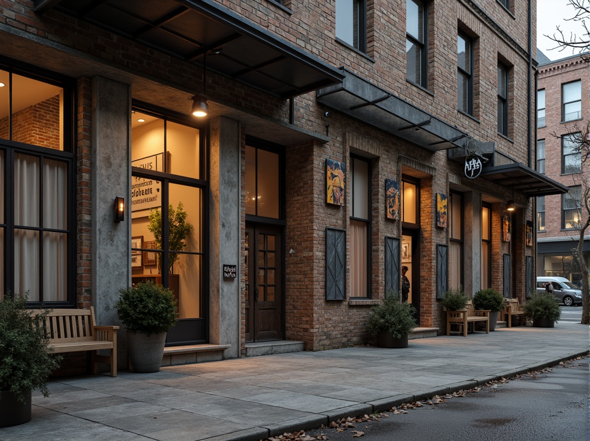 Prompt: Rustic warehouse facade, exposed brick walls, metal cladding, industrial windows, steel beams, concrete floors, distressed wood accents, vintage signage, urban cityscape, morning misty atmosphere, soft warm lighting, shallow depth of field, 1/1 composition, realistic textures, ambient occlusion.