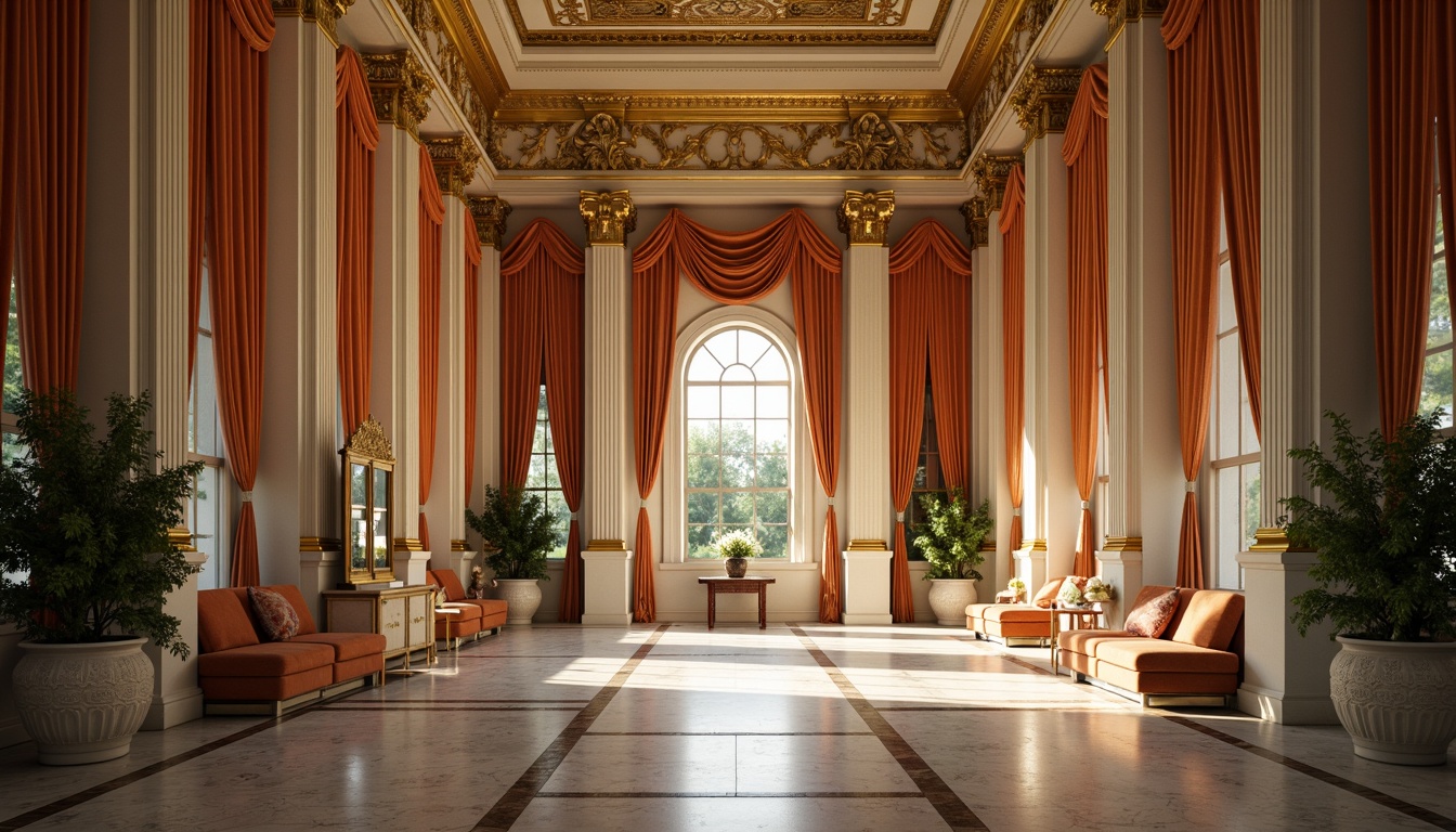 Prompt: Grandiose columns, ornate carvings, rich velvety drapes, majestic marble floors, soft warm golden lighting, classical sculptures, intricate moldings, luxurious fabrics, subtle earth tones, muted greens, creamy whites, warm beiges, soft blues, elegant typography, refined lines, symmetrical compositions, serene atmosphere, subtle gradations, realistic textures, ambient occlusion.