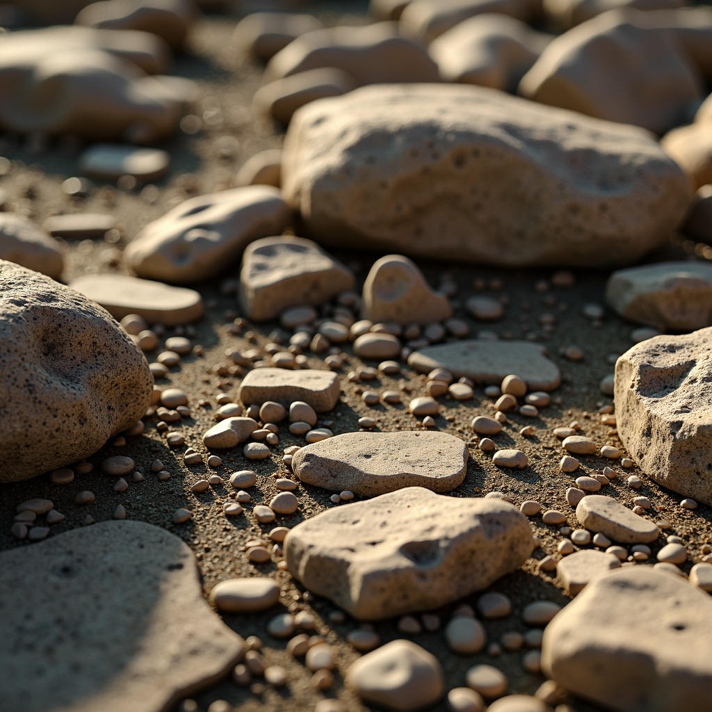 Prompt: Rugged terrain, rocky outcrops, natural stone formations, weathered surfaces, intricate crevices, earthy tones, organic textures, lavacrete material, detailed normal maps, high-frequency details, realistic wear and tear, subtle color variations, ambient occlusion, soft warm lighting, shallow depth of field, 1/1 composition, macro photography, dramatic shadows.