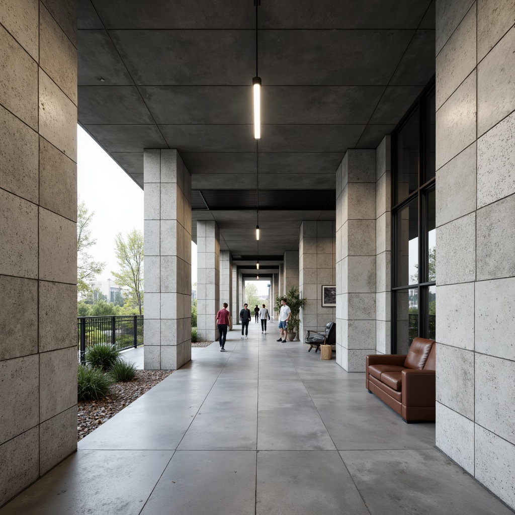 Prompt: Industrial chic architecture, exposed fiber-cement walls, rough-textured surfaces, modern brutalist design, neutral color palette, urban landscape, concrete pavement, metal accents, functional lighting, minimalist decor, 3/4 composition, shallow depth of field, realistic textures, ambient occlusion.