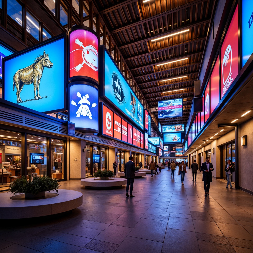 Prompt: Vibrant transportation hub, futuristic architecture, neon-lit signage, dynamic LED displays, sleek metal accents, polished concrete floors, modern urban landscape, bustling city streets, energetic atmosphere, warm golden lighting, shallow depth of field, 1/1 composition, panoramic view, realistic reflections, ambient occlusion.