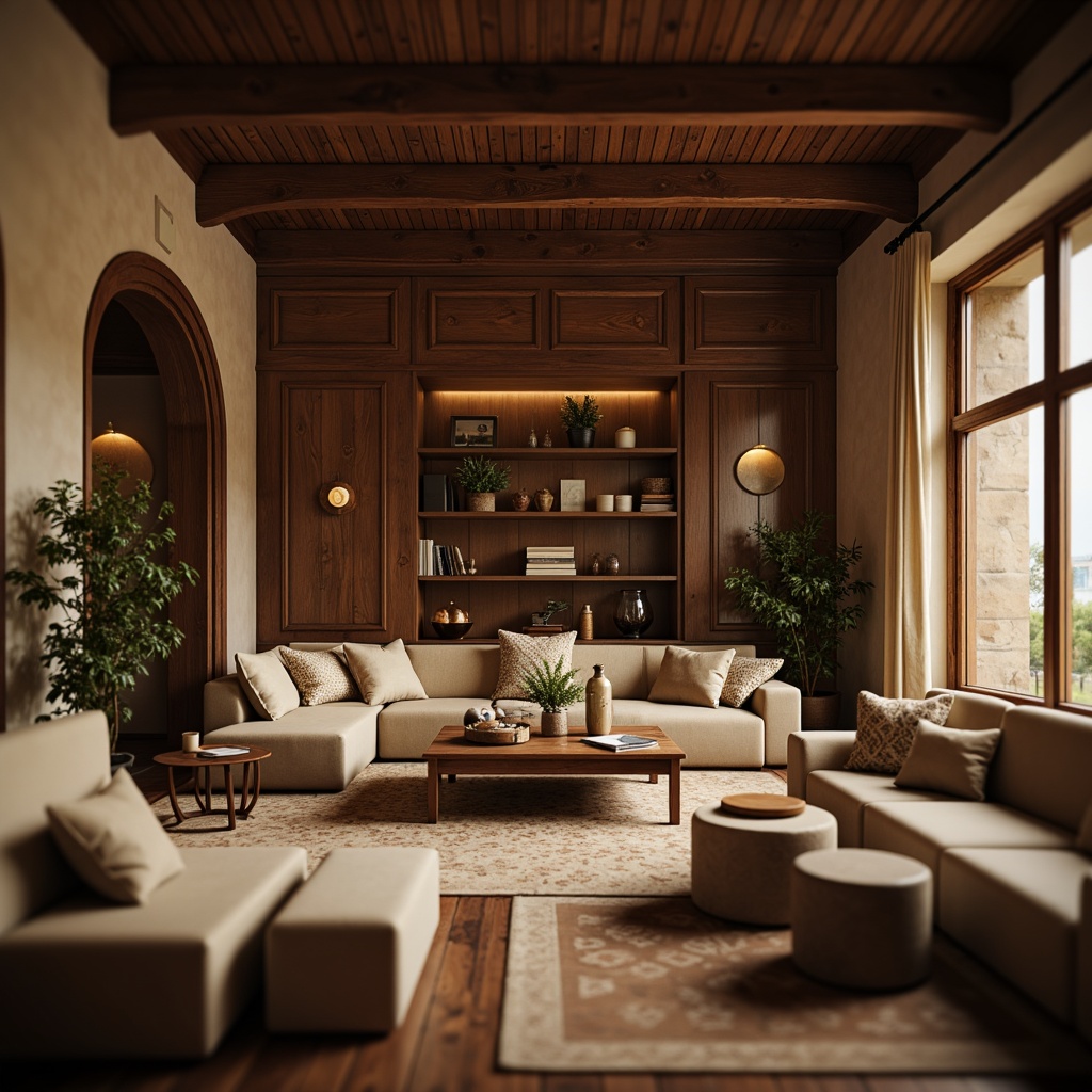 Prompt: Rich chocolate tones, warm beige accents, creamy whites, deep walnut browns, velvety smooth textures, luxurious interior design, cozy atmosphere, inviting ambiance, rustic wooden furniture, vintage decorative elements, soft golden lighting, 3/4 composition, shallow depth of field, realistic renderings.