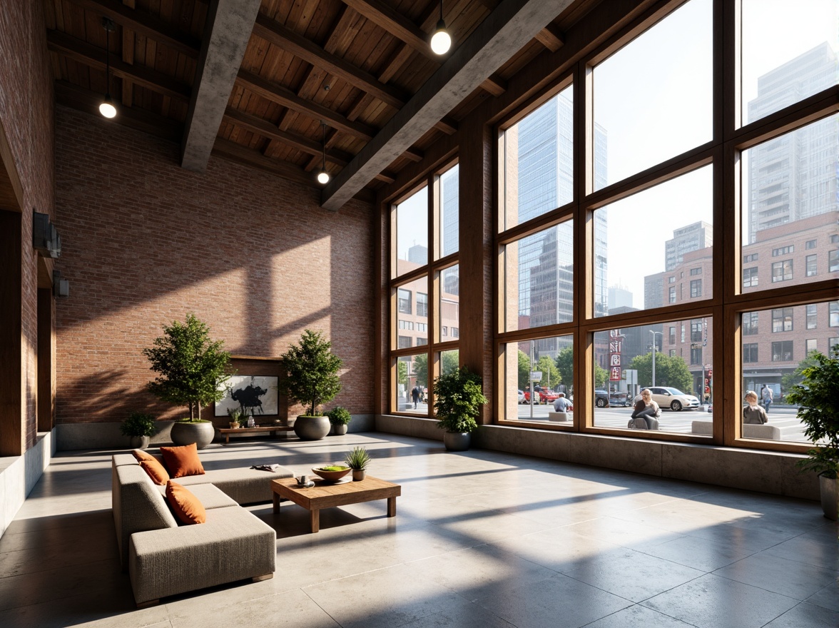 Prompt: Industrial chic, exposed brick walls, polished concrete floors, minimalist metal beams, reclaimed wood accents, large glass windows, natural light pouring in, urban cityscape views, modern skyscrapers nearby, busy streets, honking cars, soft warm lighting, shallow depth of field, 3/4 composition, realistic textures, ambient occlusion.