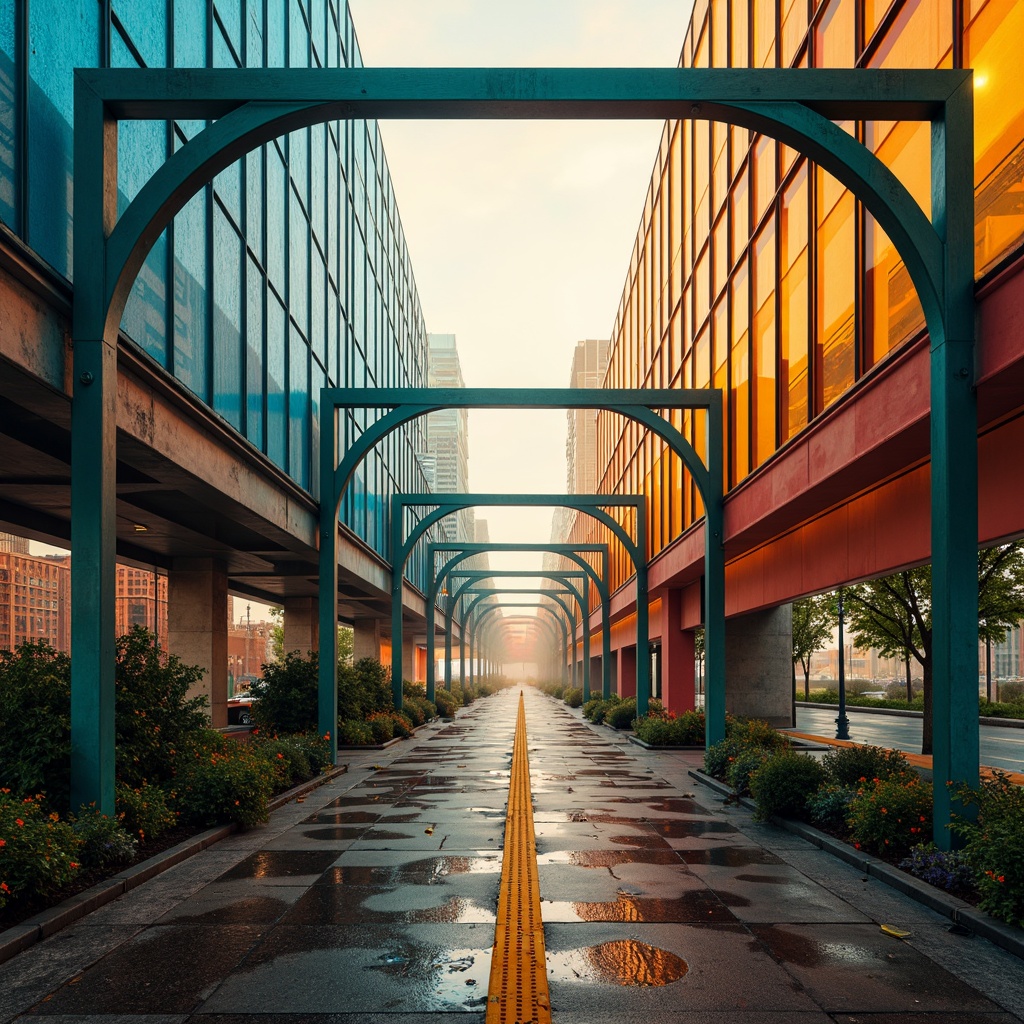 Prompt: Vibrant urban bridge, steel arches, suspended cables, modern cityscape, misty morning fog, soft warm lighting, industrial textures, metallic sheen, bold color blocking, deep blues, fiery oranges, sunny yellows, rich greens, abstract geometric patterns, 1/1 composition, shallow depth of field, realistic reflections, ambient occlusion.Please let me know if this meets your requirements or if you need any adjustments!